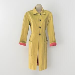 VTG Citrine Yellow Trench Coat Women's Size 10 Reversible Cuffs Minimalist Chic